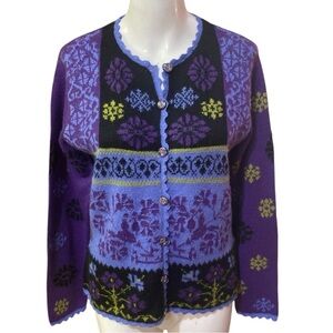 Alpaca Imports Purple and Black Alpaca Blend Cardigan with Nordic Patterns M